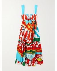Dolce & Gabbana - Pleated Printed Cotton-Poplin Midi Dress - Lyst