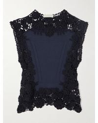 Ulla Johnson - Gigi Crocheted Lace-Trimmed Pointelle-Knit Cotton-Blend Top - Lyst