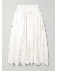 Self-Portrait - Embellished Tie-Detailed Broderie Anglaise Cotton Midi Skirt - Lyst
