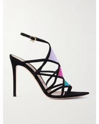 Gianvito Rossi - 105 Embellished Mesh And Suede Sandals - Lyst