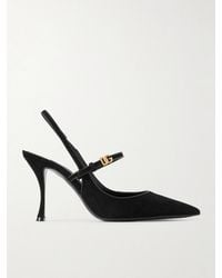 Dolce & Gabbana - Italian Tailoring Leather-Trimmed Suede Slingback Pumps - Lyst