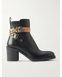 Burberry - Huntley 70 Checked Canvas-Trimmed Leather Ankle Boots - Lyst