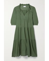 Honorine Giselle Tiered Crinkled Cotton-gauze Maxi Dress - Green