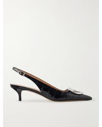 Ferragamo - Sara 40 Embellished Croc-Effect Leather Slingback Pumps - Lyst