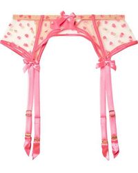 Agent Provocateur Brie Satin-trimmed Embroidered Tulle Suspender Belt - Pink