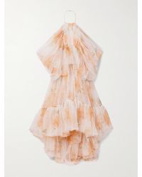 Zimmermann - Natura Tiered Floral-Print Silk-Organza Halterneck Midi Dress - Lyst