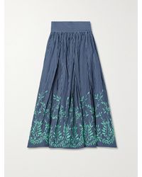 Loretta Caponi - Net Sustain Vanessa Embroidered Striped Cotton-Twill Midi Skirt - Lyst