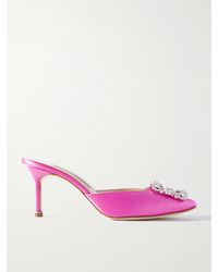 Manolo Blahnik - Hangisimu 70 Crystal-Embellished Satin Mules - Lyst