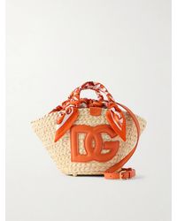 Dolce & Gabbana - Kendra Logo-Appliquéd Leather-Trimmed Raffia Bucket Bag - Lyst