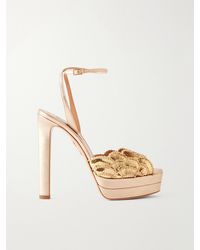 Aquazzura - Ce Soir 130 Sequin-Embellished Metallic Leather Platform Sandals - Lyst