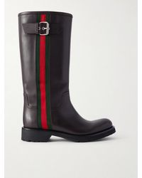 Gucci - Web-Detailed Leather Knee Boots - Lyst