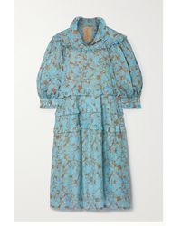 Yvonne S Queen Victoria Ruffled Printed Cotton-voile Midi Dress - Blue