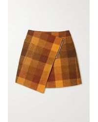 Acne Studios Asymmetric Checked Wool Mini Wrap Skirt - Orange