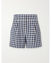 Veronica Beard - Haina Pleated Checked Stretch-Cotton Cloqué Shorts - Lyst