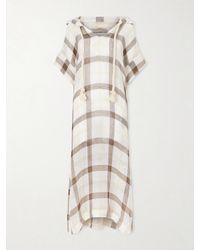 Lisa Marie Fernandez - Hooded Checked Linen-Blend Crepon Kaftan - Lyst