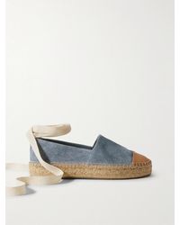 Tory Burch - Lace-Up Embellished Leather-Trimmed Printed Suede Platform Espadrilles - Lyst