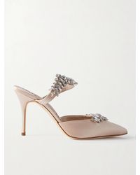 Manolo Blahnik - Lurum 90 Mules Aus Satin Mit Kristallen - Lyst
