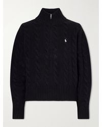 Polo Ralph Lauren - Logo-Embroidered Cable-Knit Wool And Cashmere-Blend Half-Zip Sweater - Lyst