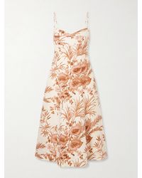 Cara Cara - Cherry Floral-Print Linen Midi Dress - Lyst