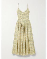 STAUD - Dena Pleated Printed Cotton-Blend Poplin Maxi Dress - Lyst