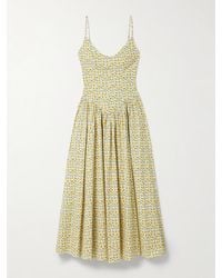 STAUD - Dena Pleated Printed Cotton-Blend Poplin Maxi Dress - Lyst