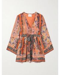 Isabel Marant - Morgane Belted Eyelet-Embellished Paisley-Print Silk-Chiffon Mini Dress - Lyst