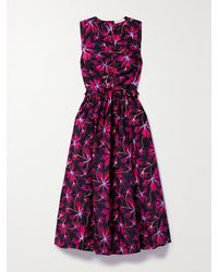 Ulla Johnson - Robe Midi En Popeline De Coton À Imprimé Fleuri Et À Fronces Mimi - Lyst
