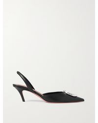 AMINA MUADDI - Camelia Crystal-Embellished Leather Slingback Pumps - Lyst