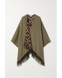 Fendi Reversible Fringed Wool And Cashmere-blend Poncho - Brown
