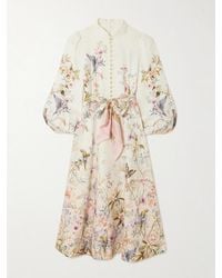 Zimmermann - Rebellion Tie-Detailed Printed Linen Midi Dress - Lyst