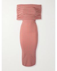 Alaïa - Off-The-Shoulder Checked Stretch-Knit Midi Dress - Lyst