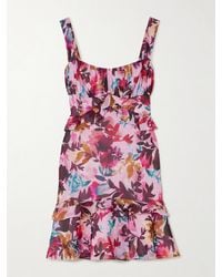 Saloni - Chandra Ruffled Floral-Print Silk Crepe De Chine Mini Dress - Lyst