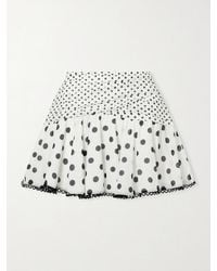 Charo Ruiz - Noira Ruched Guipure Lace-Trimmed Polka-Dot Cotton-Blend Voile Mini Skirt - Lyst