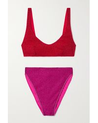 Oséree Lumière 90s Bikini Aus Stretch-material In Metallic-optik - Rot