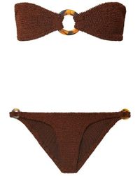 Hunza G Gloria Verzierter Bandeau-bikini Aus Seersucker - Braun
