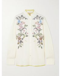Valentino Garavani - Silk-Trimmed Embroidered Linen Shirt - Lyst