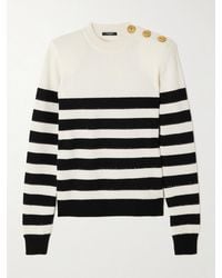 Balmain - Embellished Striped Knitted Sweater - Lyst
