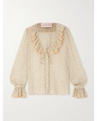 Valentino Garavani - Lace-Trimmed Ruffled Polka-Dot Silk-Chiffon Blouse - Lyst