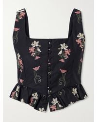 Agua Bendita - Eslabón Noche Floral-Embroidered Cotton Cropped Top - Lyst