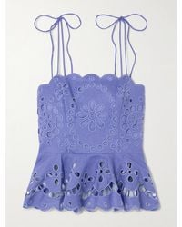 Zimmermann - Pop Embellished Scalloped Broderie Anglaise Linen Peplum Top - Lyst