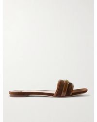 Tom Ford - Logo-Embellished Leather-Trimmed Suede Slides - Lyst