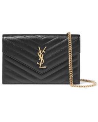 Saint Laurent Sac Porté Épaule En Cuir Texturé Matelassé Monogramme - Noir