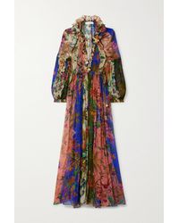 Zimmermann Tropicana Ruffled Pleated Floral-print Silk-crepon Dress - Green