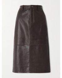 FRAME - Paneled Leather Midi Skirt - Lyst
