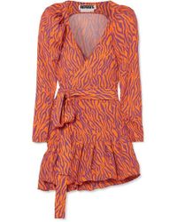 ROTATE BIRGER CHRISTENSEN Mini-wickelkleid Aus Twill Mit Zebraprint - Orange