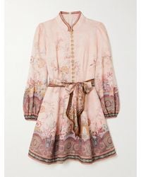 Zimmermann - Alchemy Belted Floral-Print Linen Mini Dress - Lyst