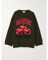 Ganni - Oversized Jacquard-Knit Wool-Blend Sweater - Lyst