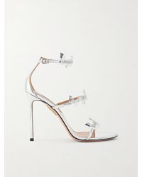 Aquazzura - Papillon Sauvage 105 Embellished Metallic-Leather Sandals - Lyst