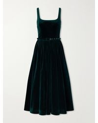 Emilia Wickstead - Eagle Belted Pleated Cotton-Velvet Midi Dress - Lyst