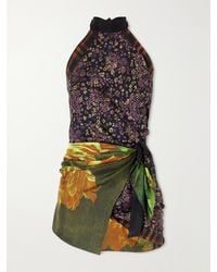 Dries Van Noten - Printed Self-Tie Neck Silk-Satin Blouse - Lyst